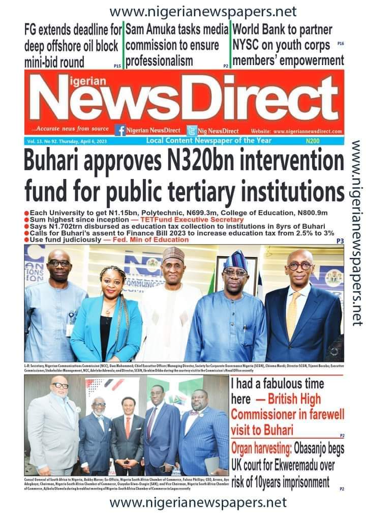 Nigerian Newspapers Front Pages April Rifnote