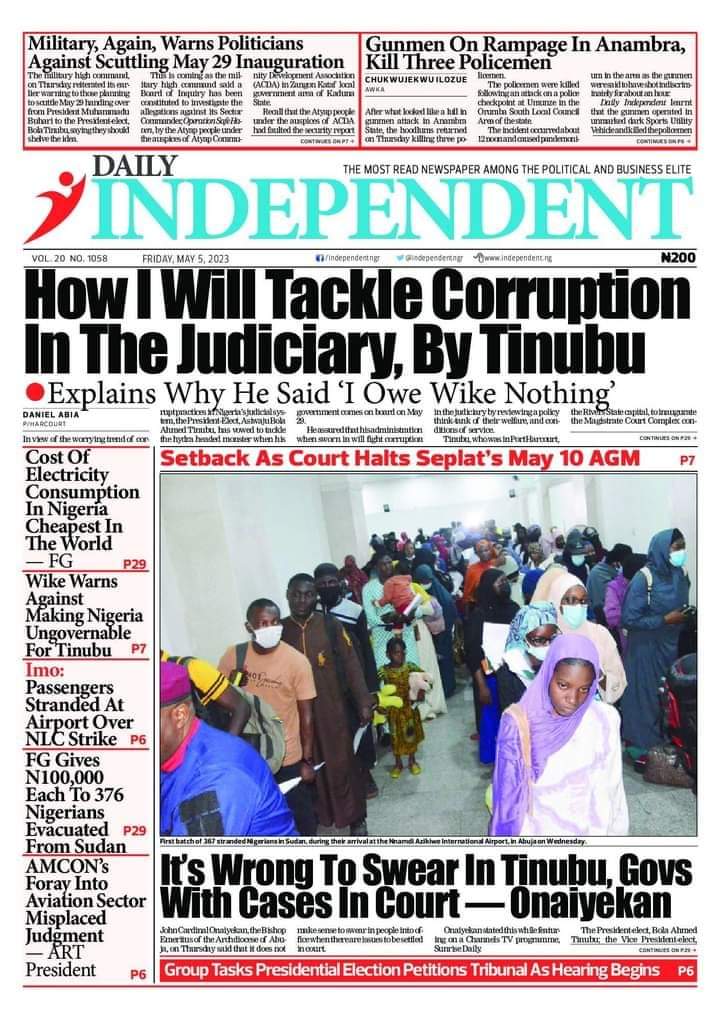 Nigerian Newspapers Front Pages 5 May 2023 Rifnote