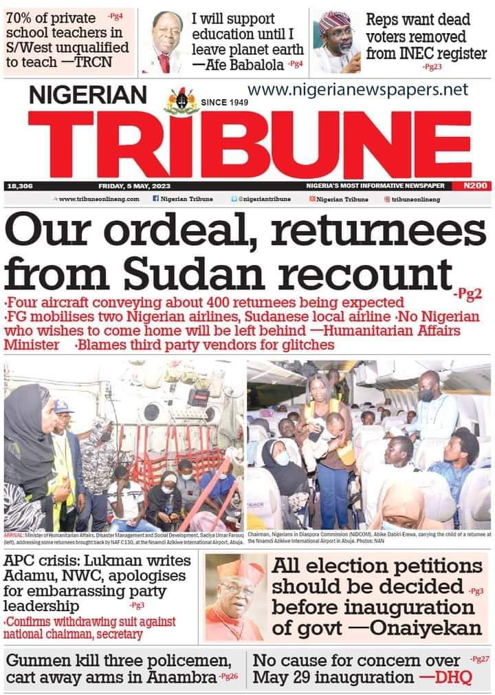 Nigerian Newspapers Front Pages May Rifnote